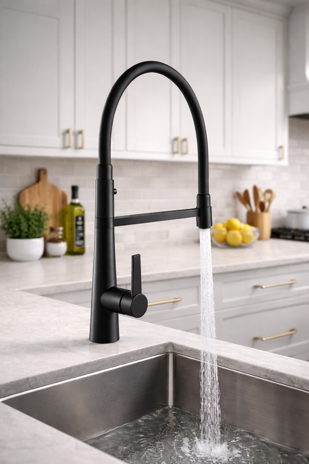 Modern Dual Outlet Kitchen Mixer with Detachable Pullout Hose | WELS | Matte Black