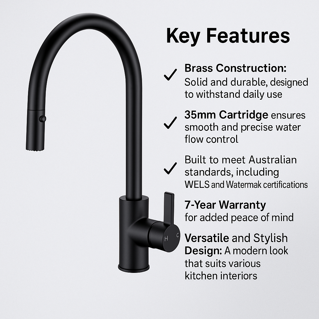 Pullout Kitchen Mixer Tap – Stylish Swivel Gooseneck Faucet | WELS Rated