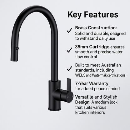 Pullout Kitchen Mixer Tap – Stylish Swivel Gooseneck Faucet | WELS Rated