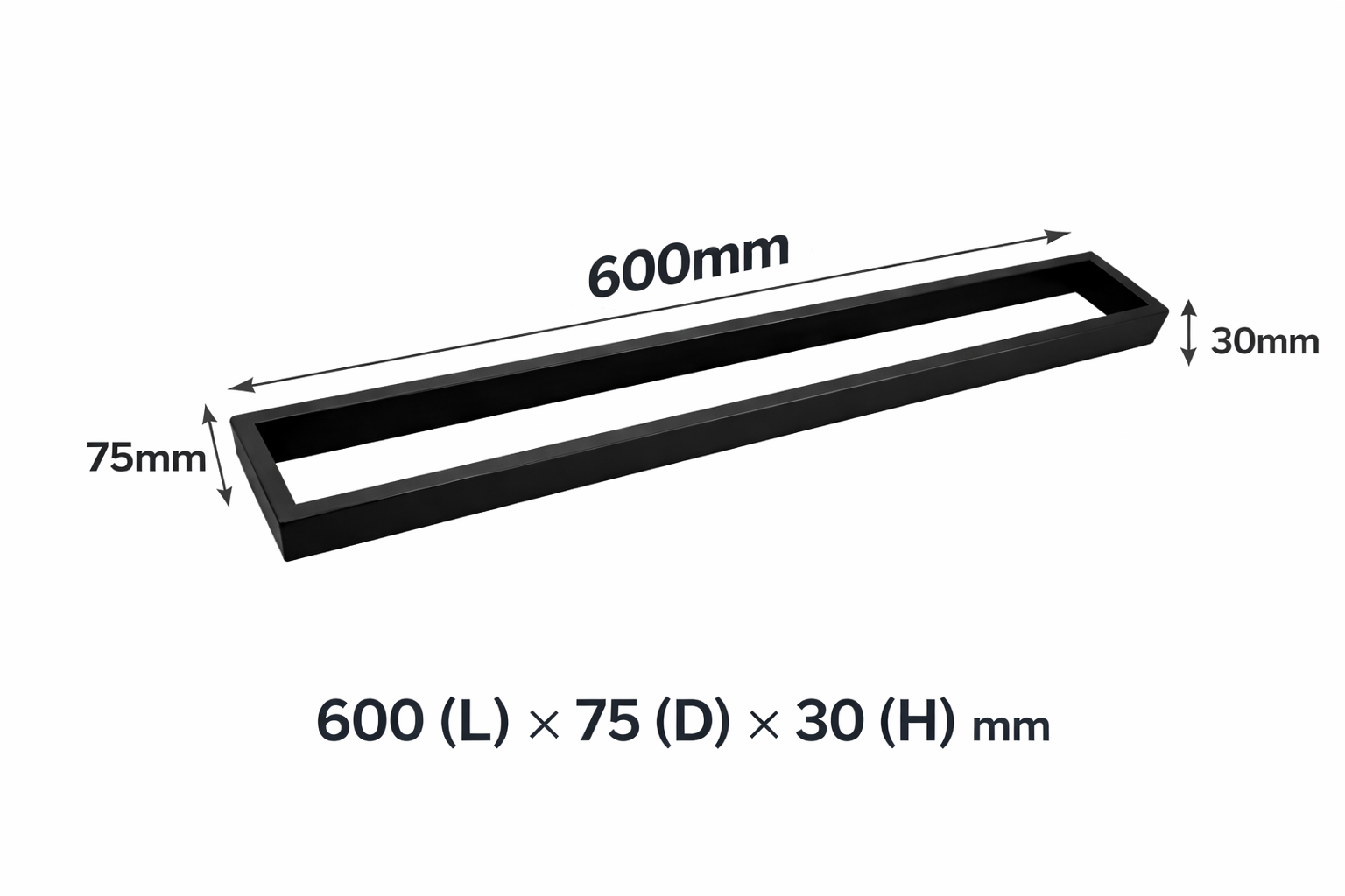 Modern Matte Black Square Single Towel Rail 600mm | SS304 Bathroom