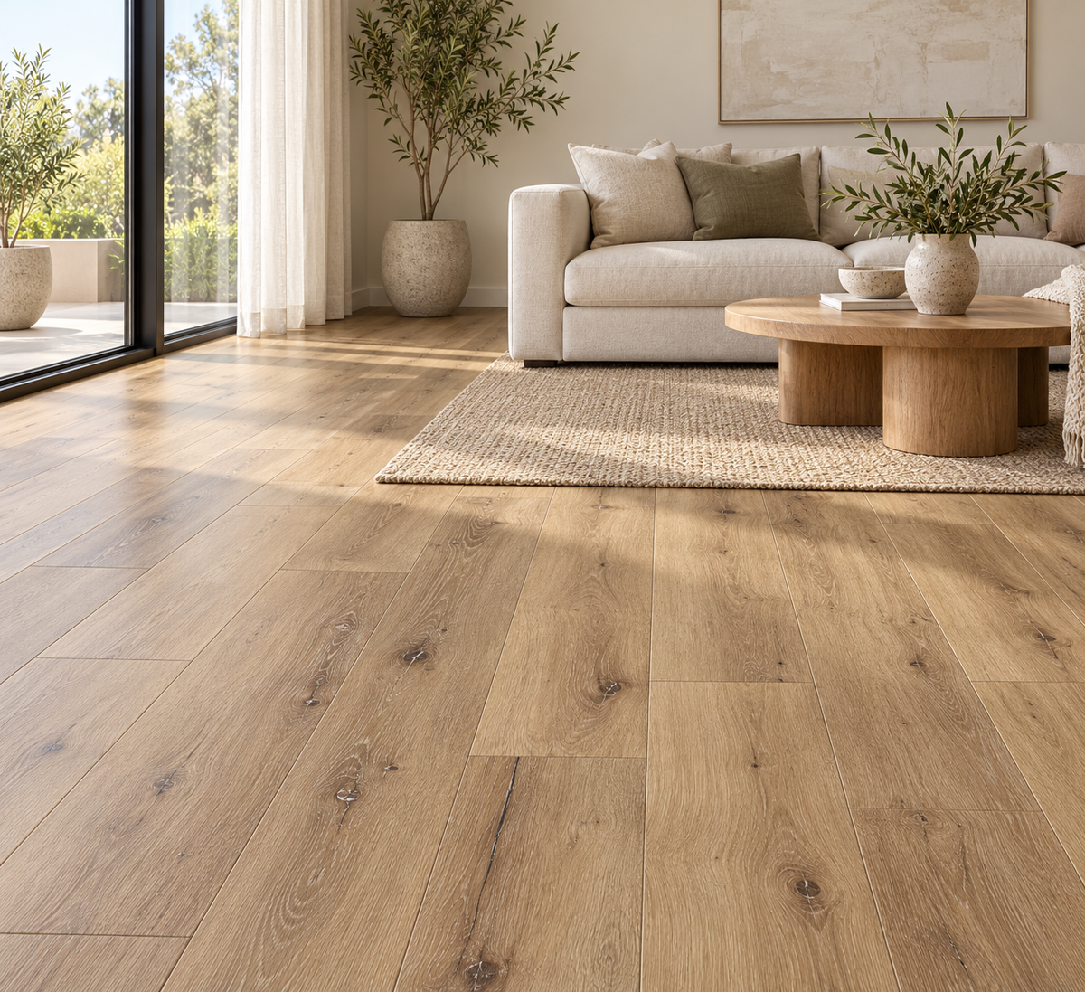 Natural Wild Oak hybrid flooring installed in a premium open-plan Australian home