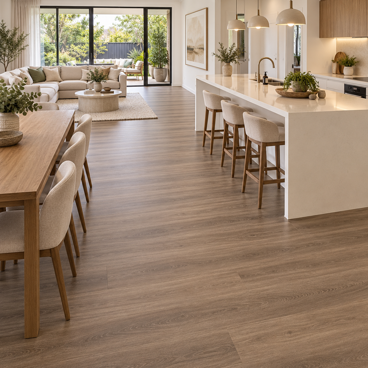 Hatton Oak Hybrid Flooring 7mm in a premium contemporary living space
