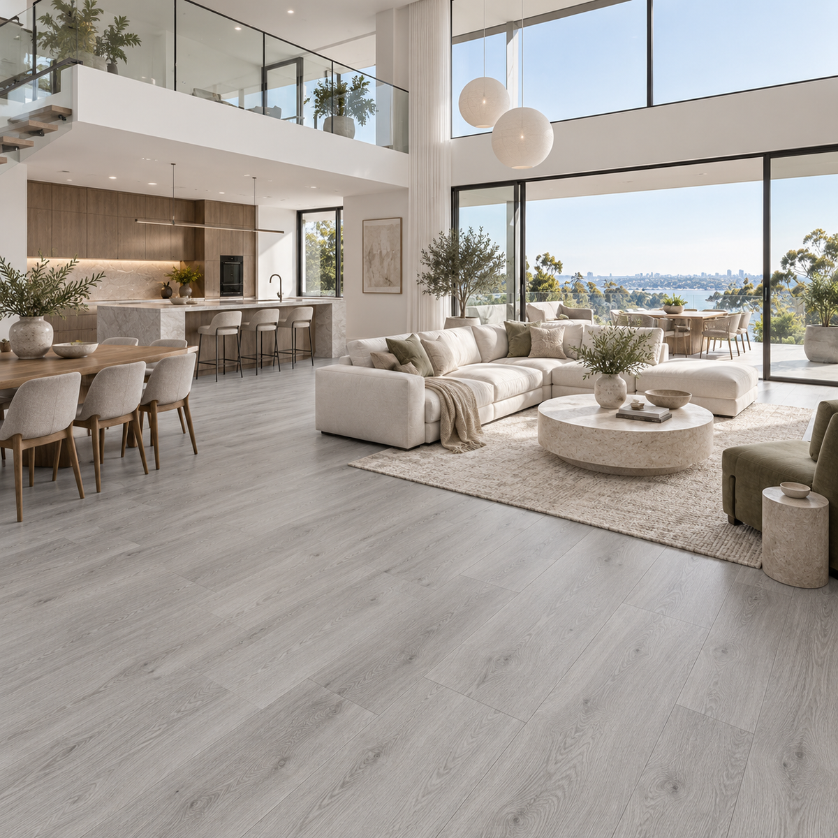 Arctic Grey Hybrid Flooring 7mm throughout a luxury double-storey Australian home