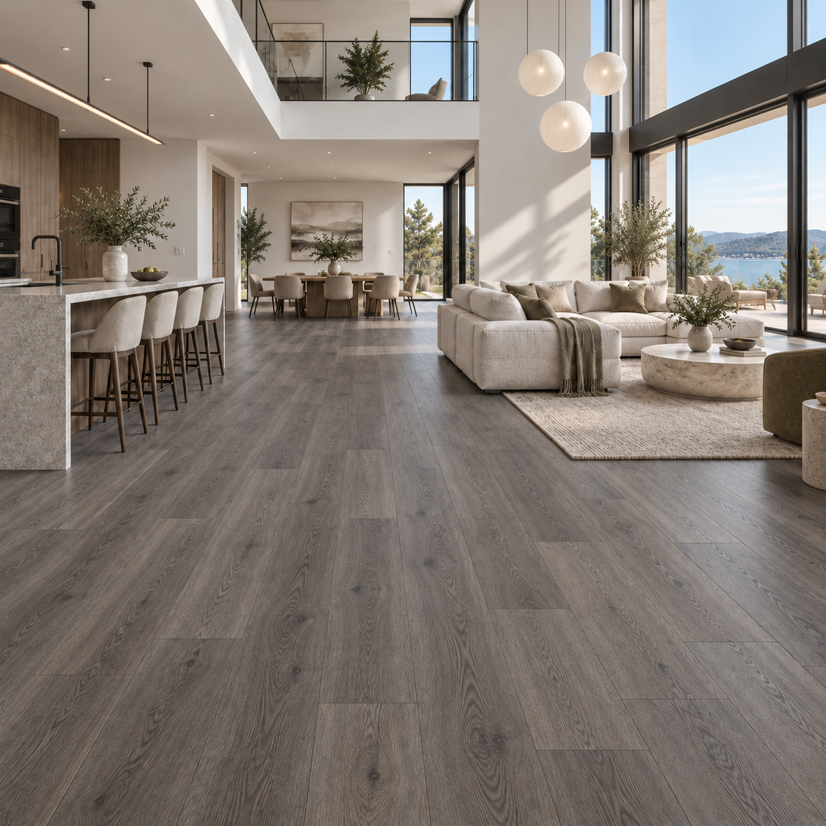 Dim Grey Hybrid Flooring 7mm in a premium open-plan Australian home