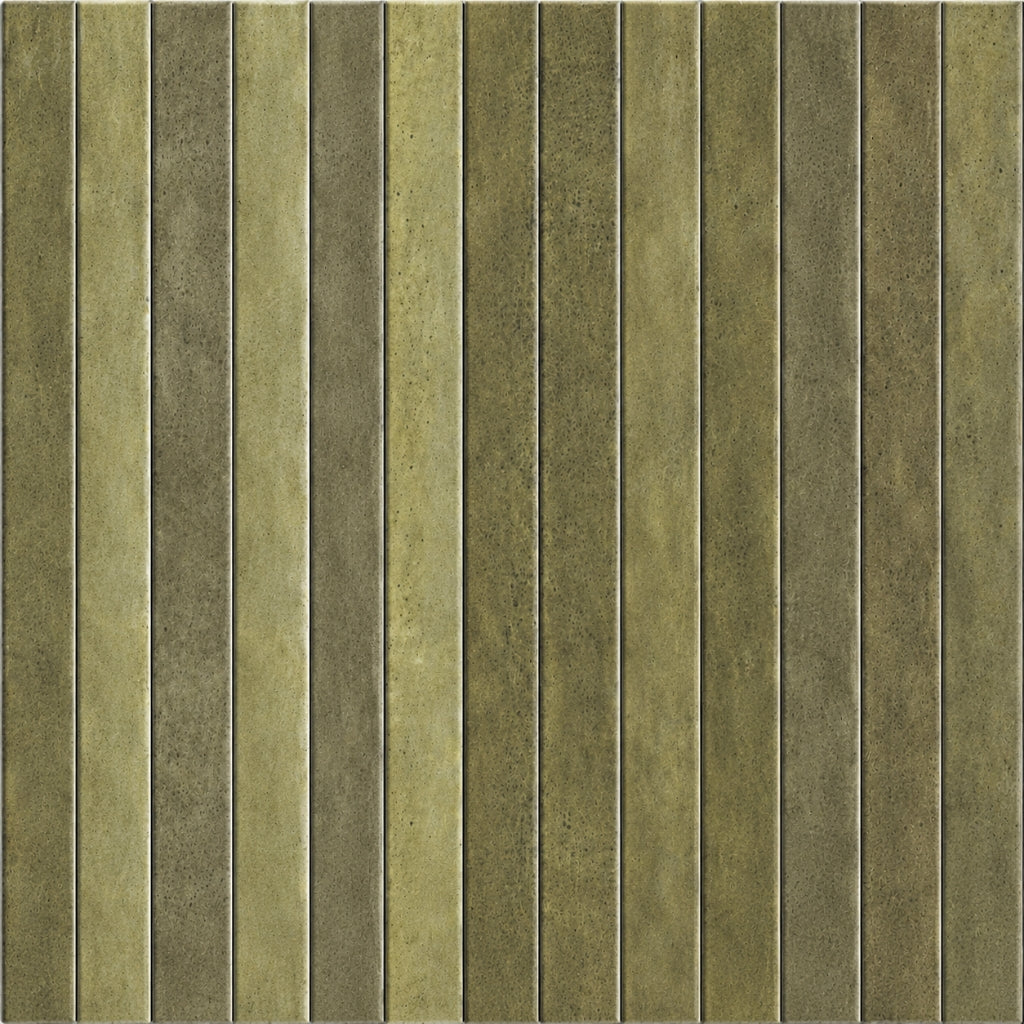 Patterned tile with vertical stripes in a greenish-brown color