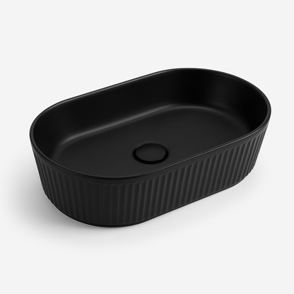 Ribbed Oval Ceramic Basin – Full Matte Black