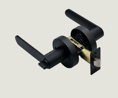 Black door handle lock on a beige background