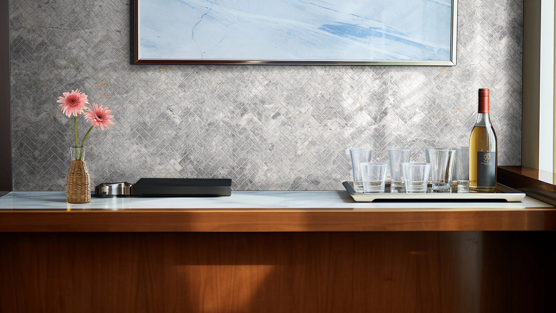 Tundra Grey  Herringbone Porcelain Tiles