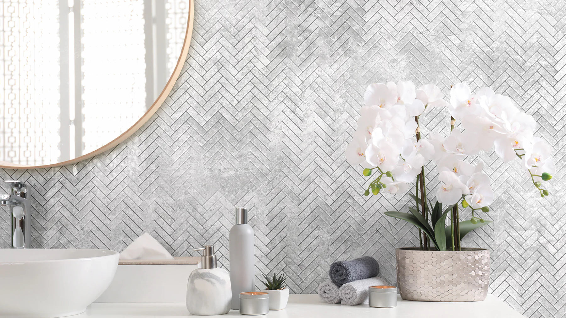 Tundra White Herringbone Porcelain Tiles