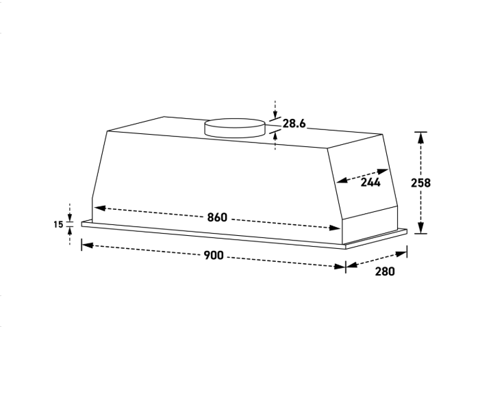 Technical drawing of a rectangular object with dimensions labeled