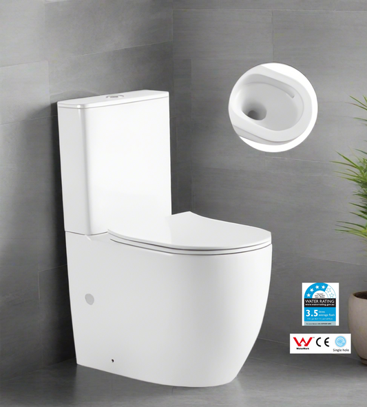 White toilet with a gray tiled wall background