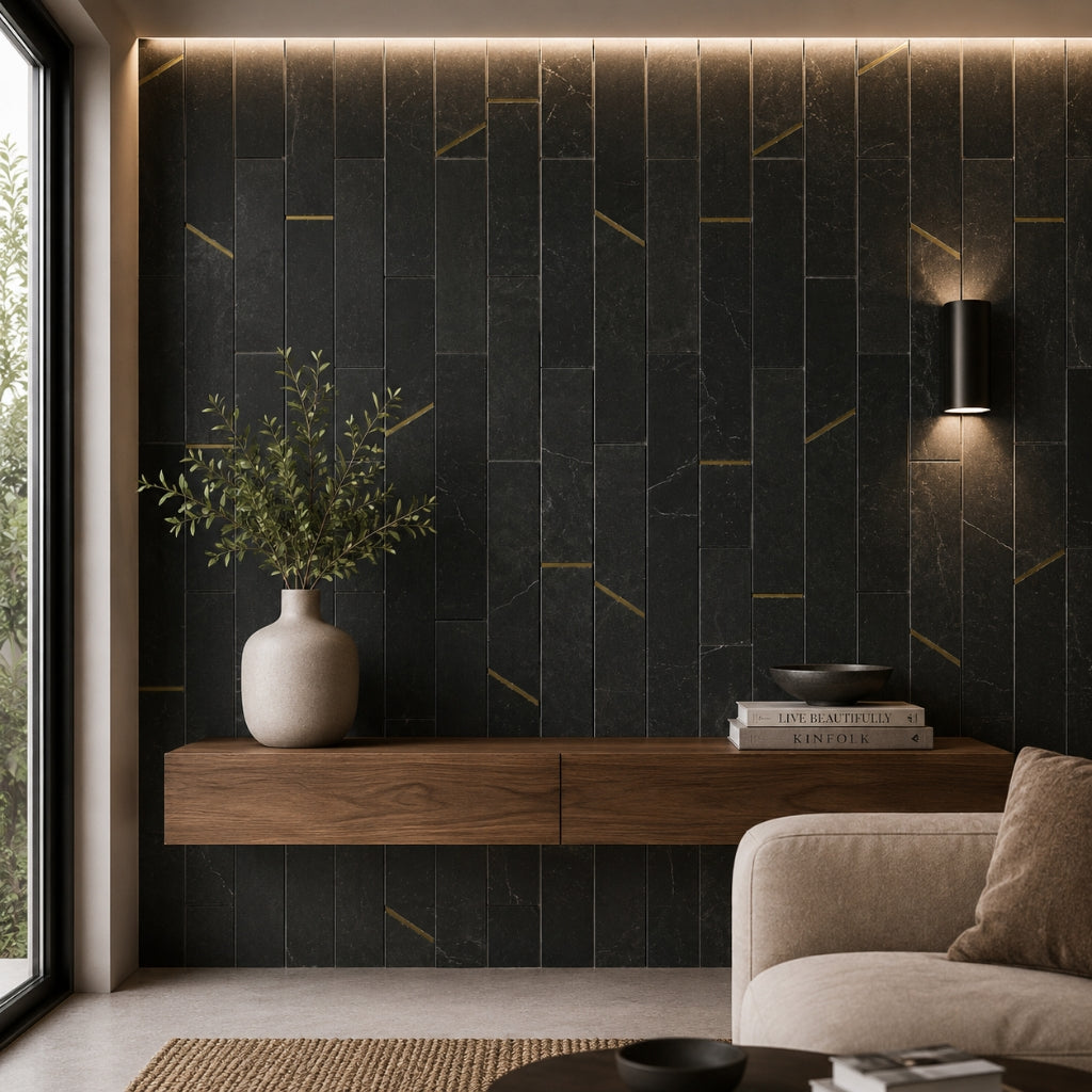 Deco Barres Nero Marquina Porcelain Tile 48x148mm