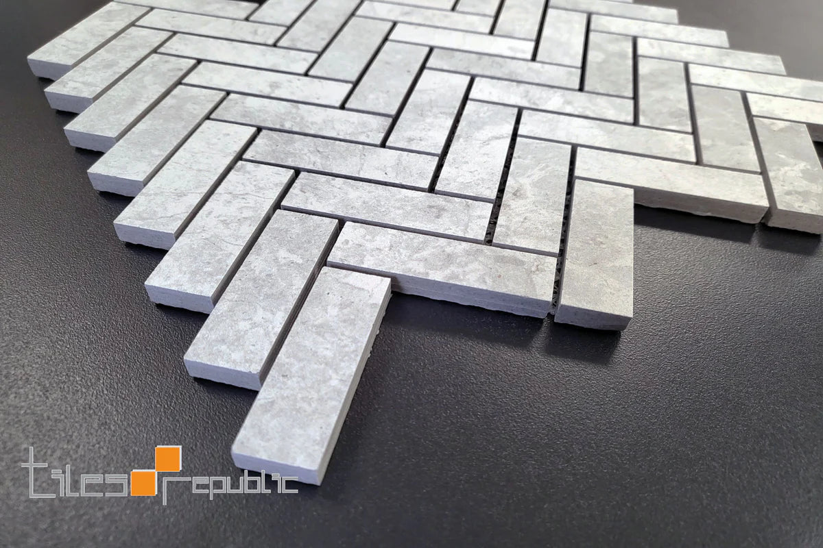 Tundra White Herringbone Porcelain Tiles