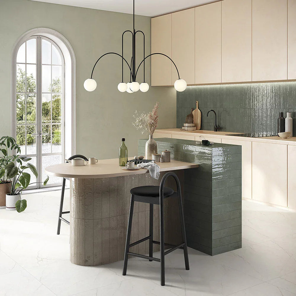 Adore marble-look porcelain tile room application