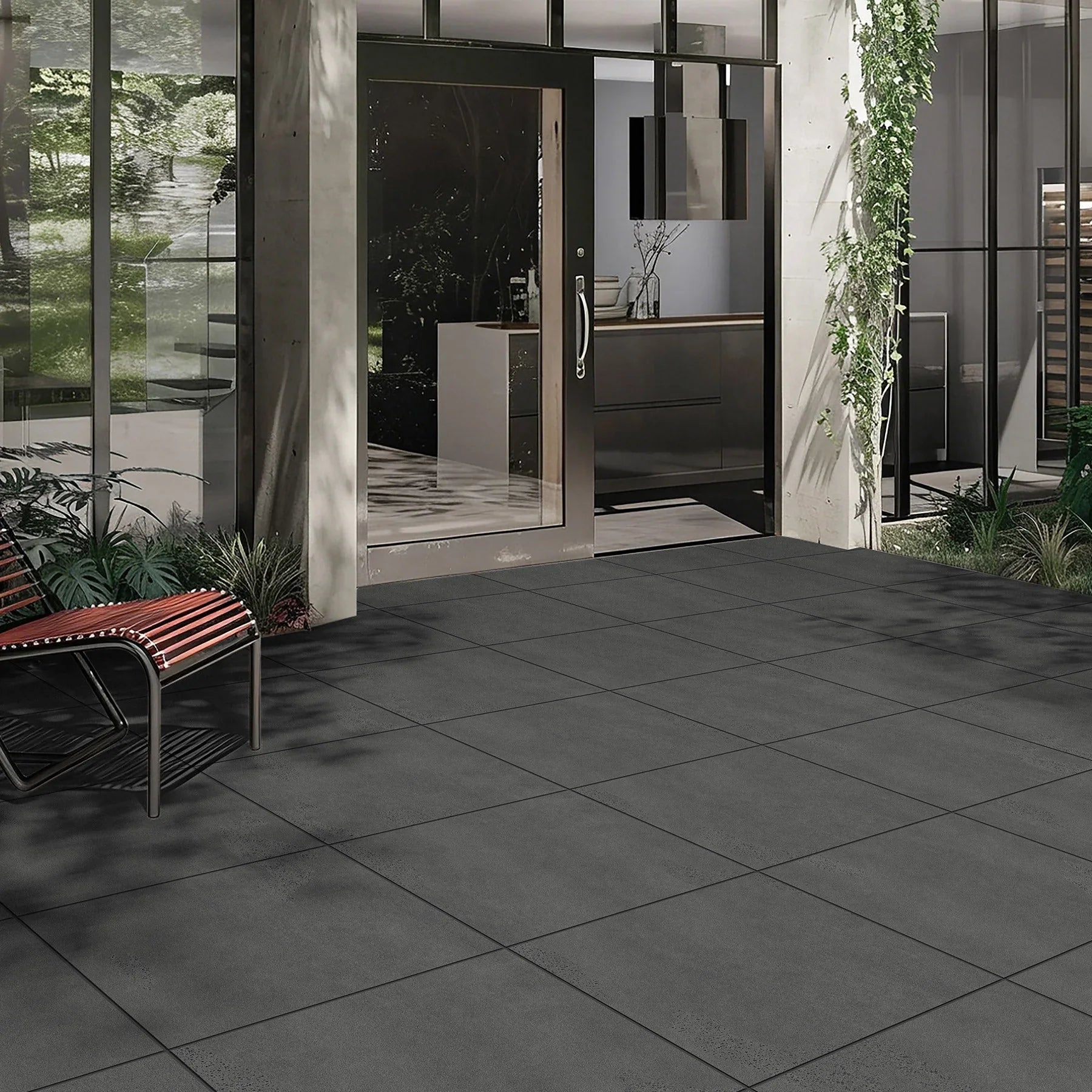 Bluestone Grey porcelain tile installed setting