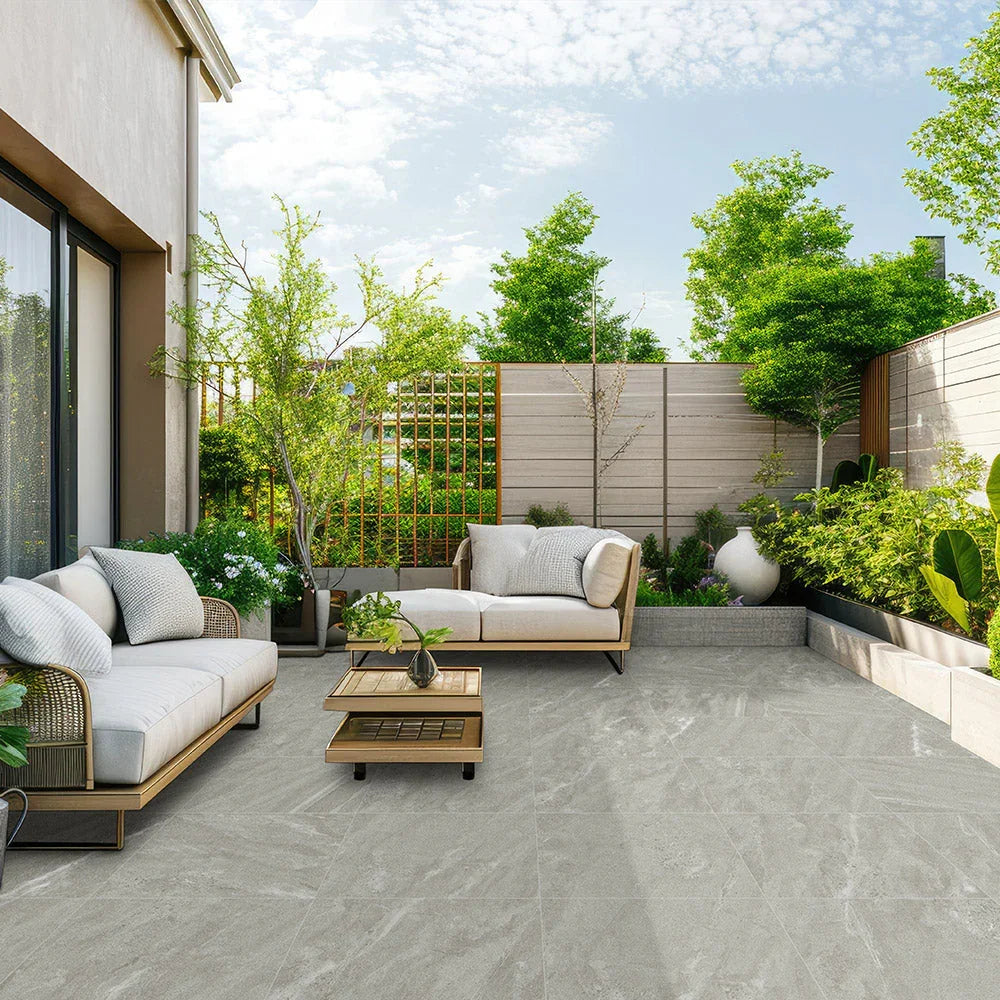 Eliza limestone-look porcelain tile lifestyle setting