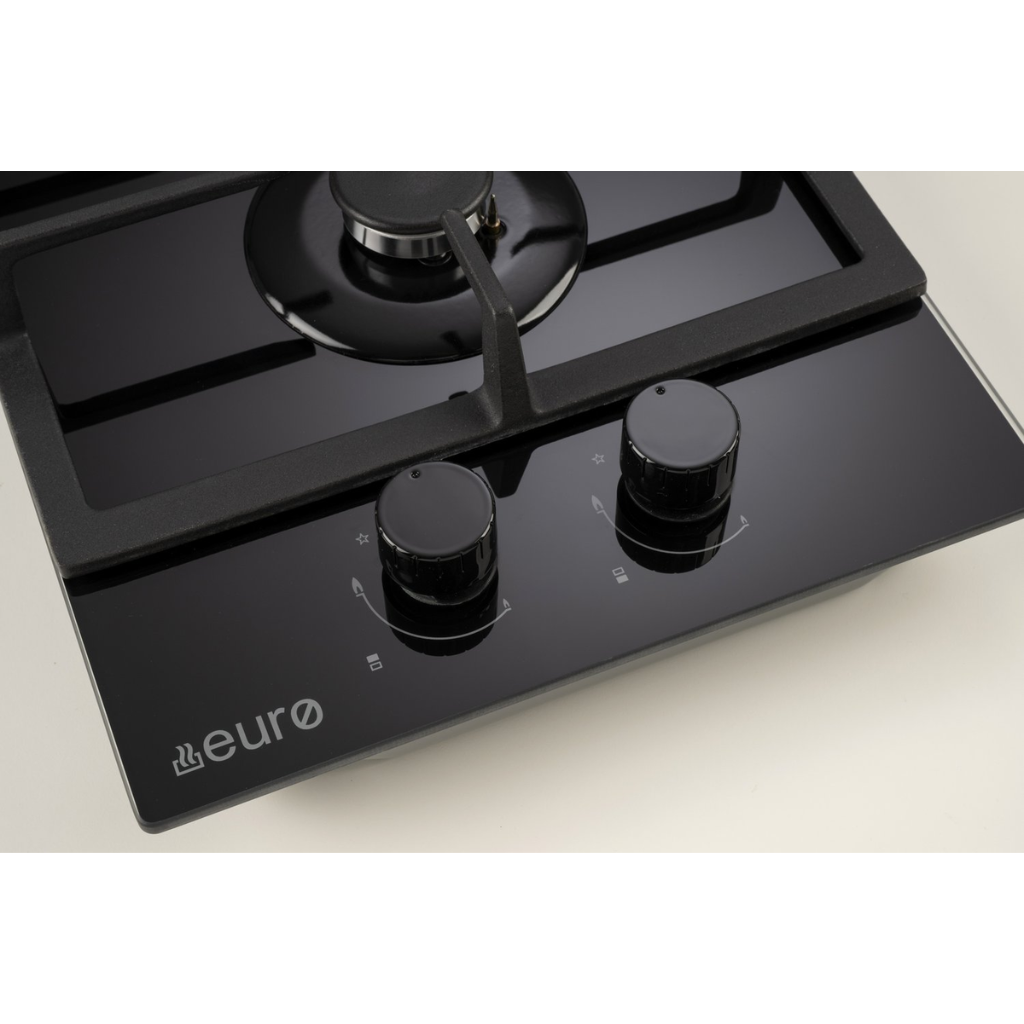 Euro Appliances ECT300GBK2 30cm black gas-on-glass wok cooktop