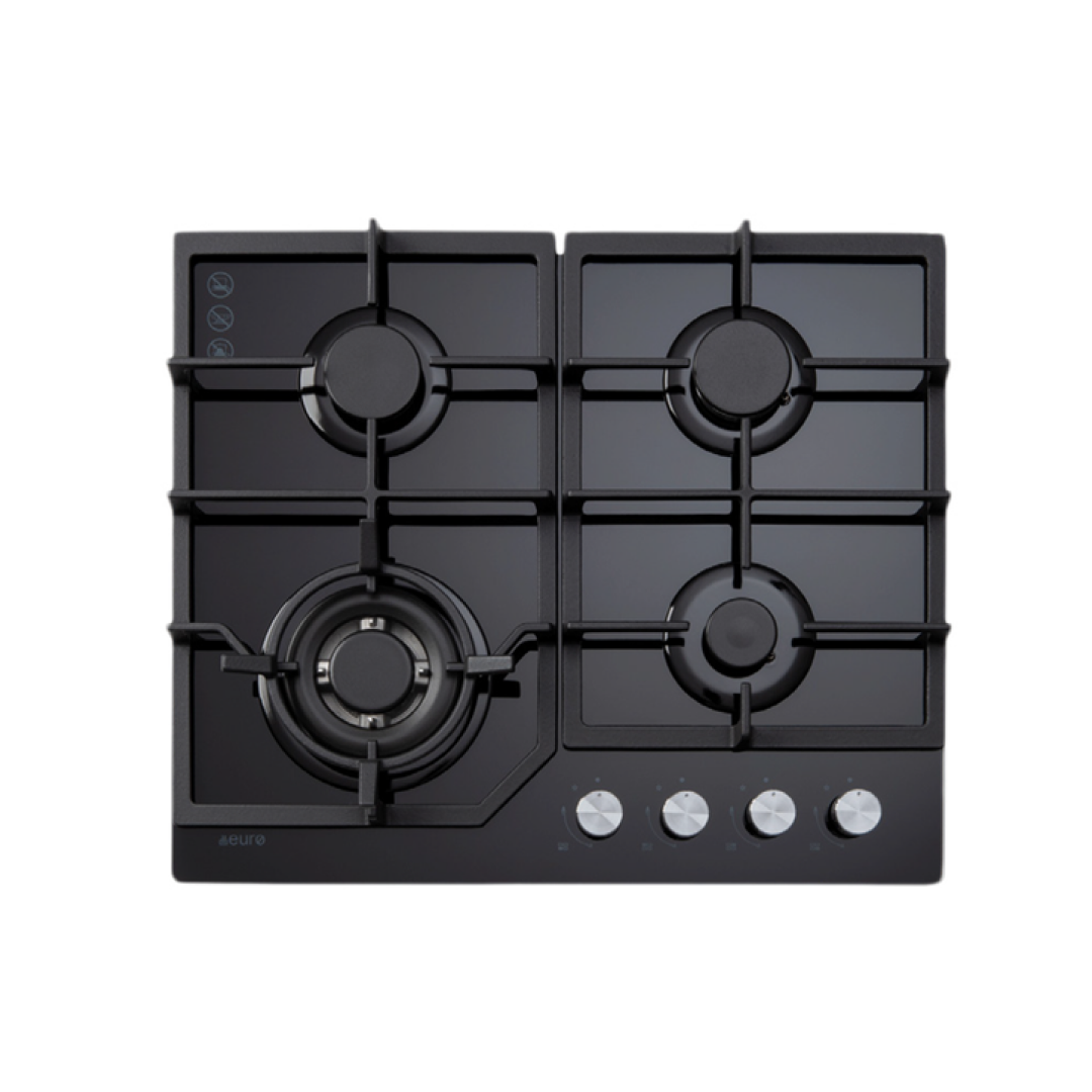 Euro Appliances ECT600GBK2 60cm black gas-on-glass cooktop