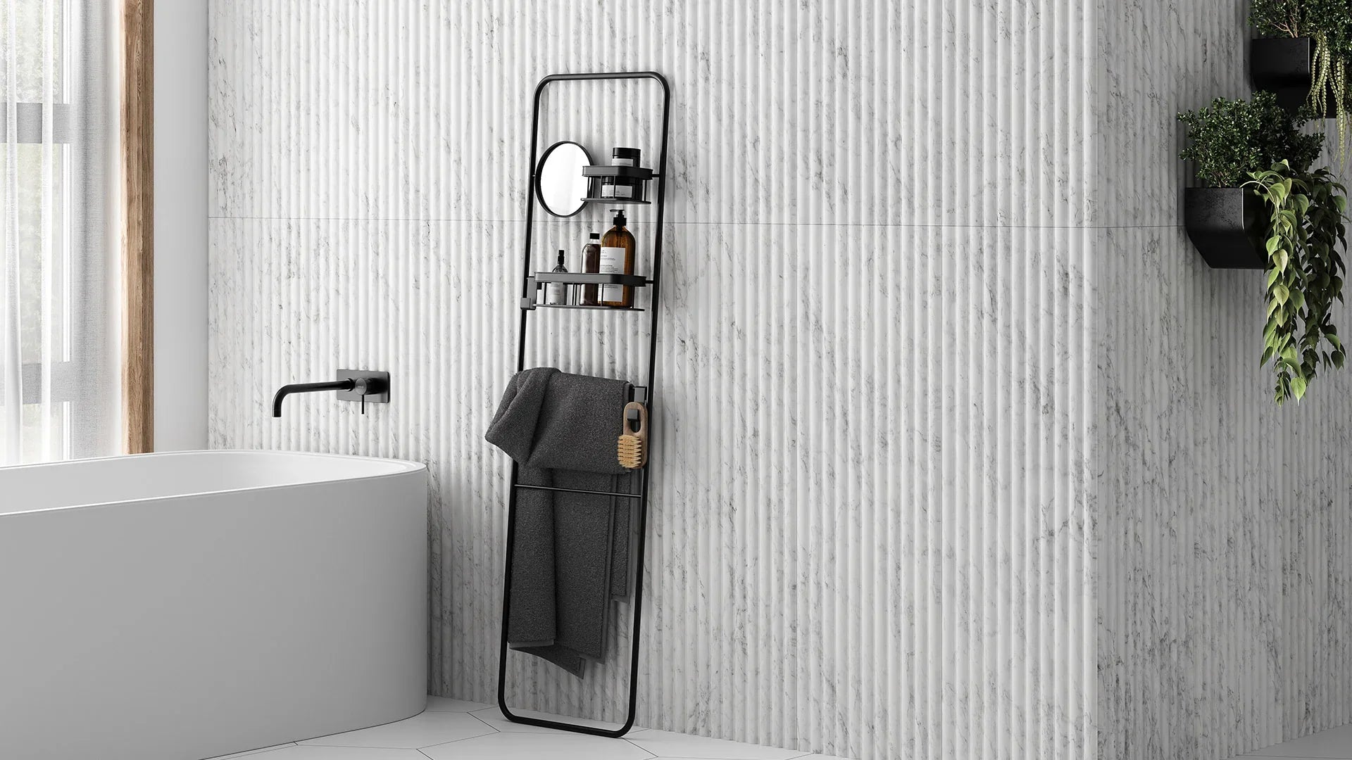 Fluted Marmi porcelain wall tile lifestyle setting