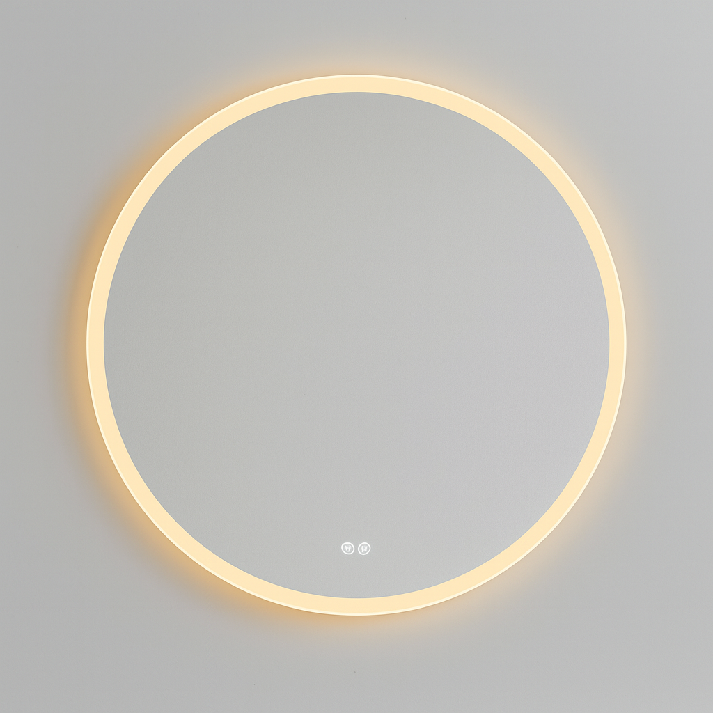 Modern Round  Frameless Backlit Wall Mirror Front View