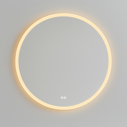 Modern Round  Frameless Backlit Wall Mirror Front View