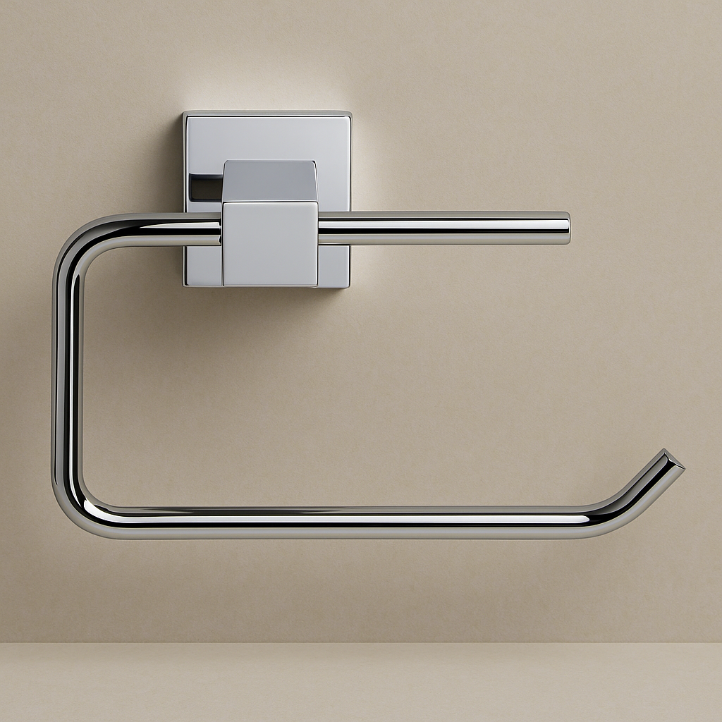 toilet paper holder on a beige wall