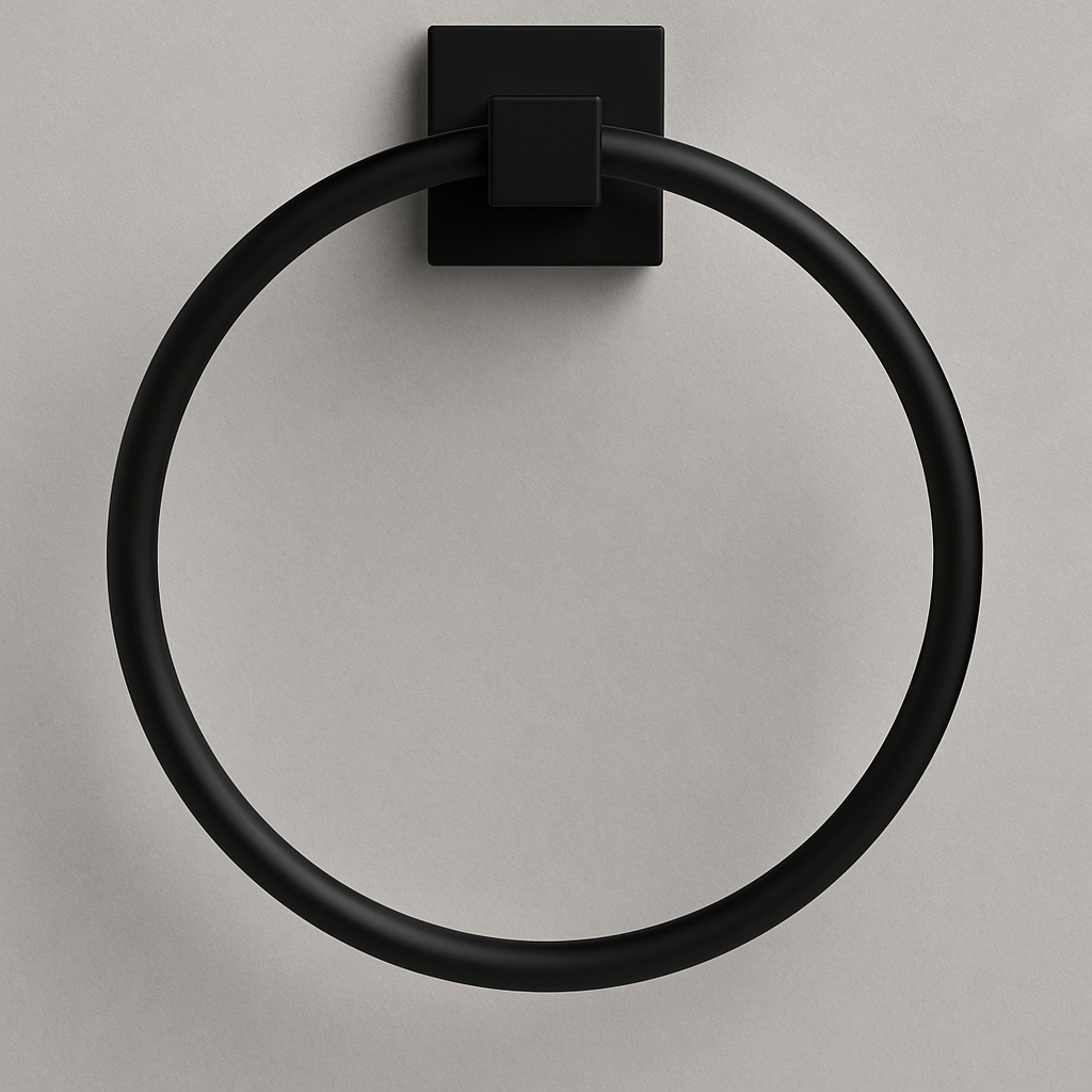 Black stainless steel hand towel holder ring .