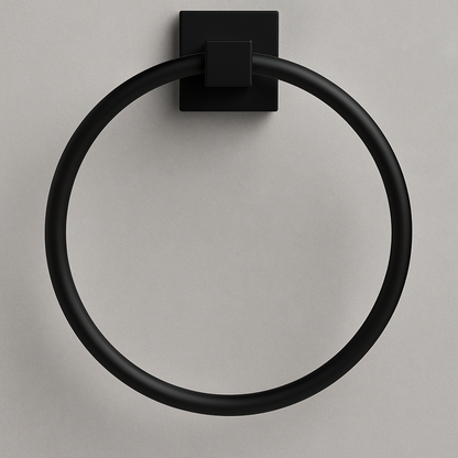 Black stainless steel hand towel holder ring .