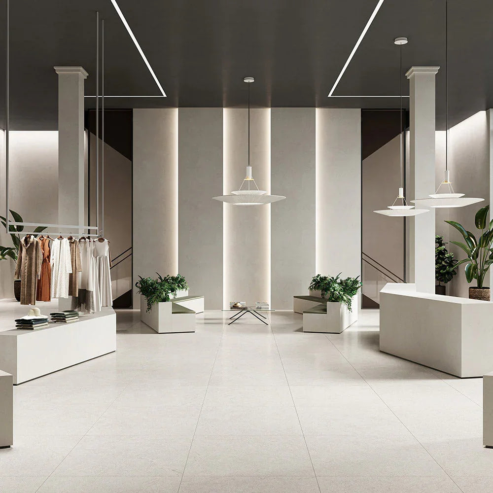 Limestone porcelain tile installed setting