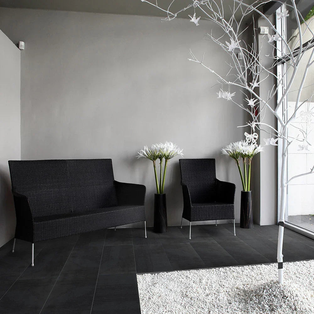Matang limestone-look ceramic tile room application