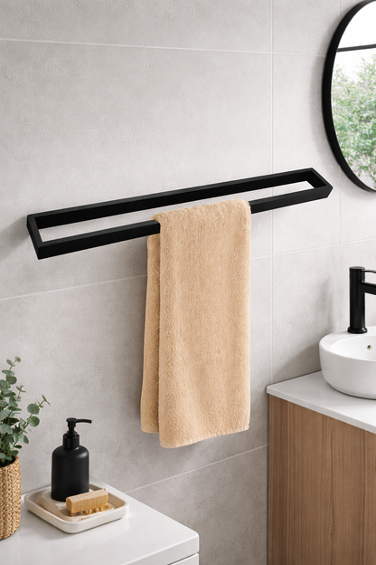 Modern Matte Black Square Single Towel Rail 600mm | SS304 Bathroom