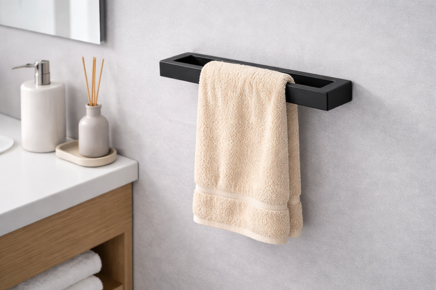 Matte Black Square Hand Towel Ring SS304 | Bathroom