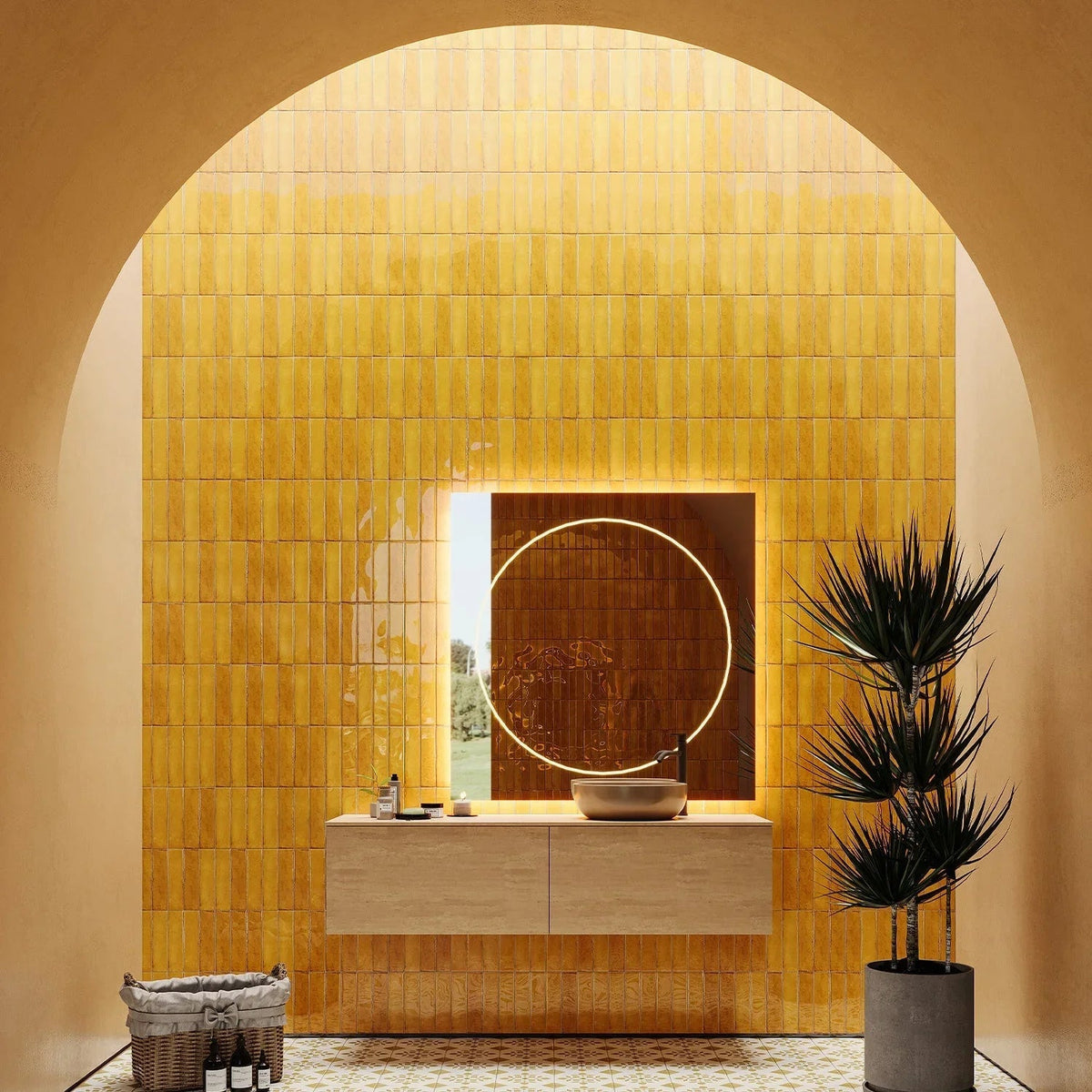 Otway Mustard porcelain tile lifestyle installation
