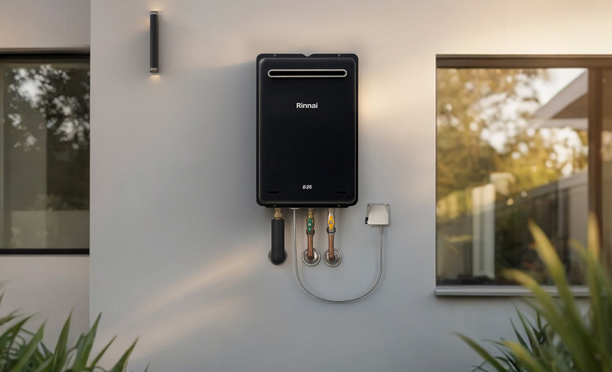 Rinnai B26 Black Gas Continuous Flow Hot Water (lifestyle - wall)
