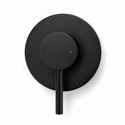 Nextyl matte black round shower mixer on white background