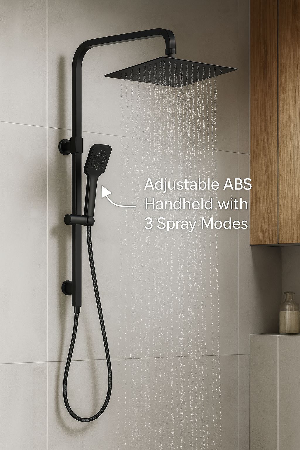 Premium 10" Rainfall Shower Head Set – Square Overhead & 3-Mode Handheld Spray | WELS Rated