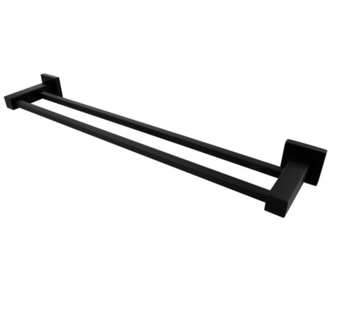Black double towel bar on a white background