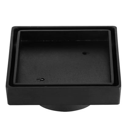 Black square plastic tray on a white background