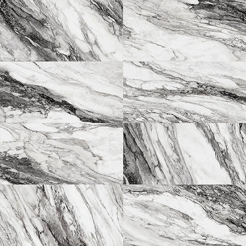 Touche Zebre marble-look porcelain tile close-up