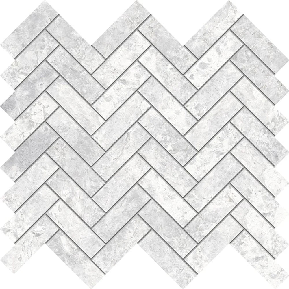 Tundra White Herringbone mosaic