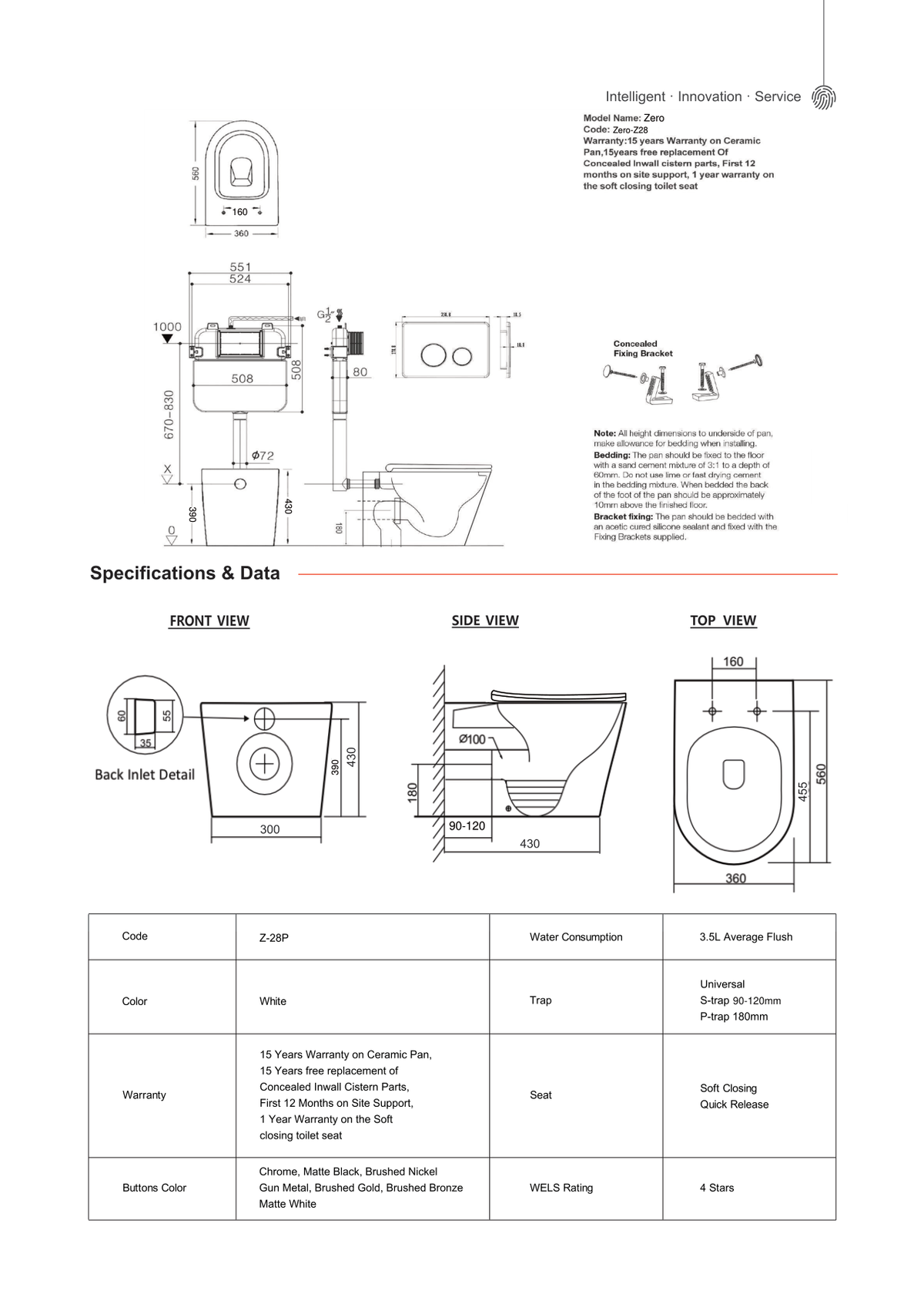 Zumi Zero Floor-Standing Toilet Suite with R&T Concealed Cistern and Flush Plate Dimensions