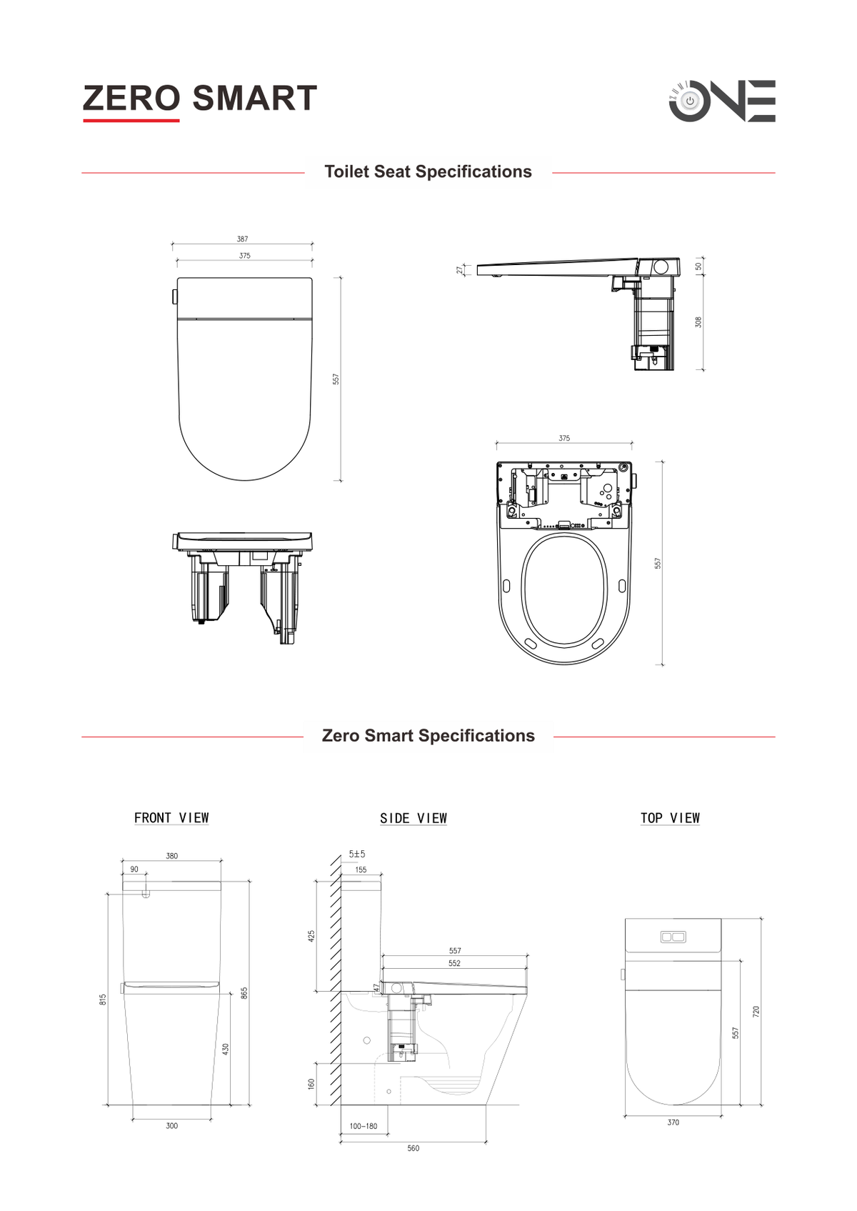 Zumi Zero Rimless Whirlpool Smart Bidet Toilet Suite Dimensions